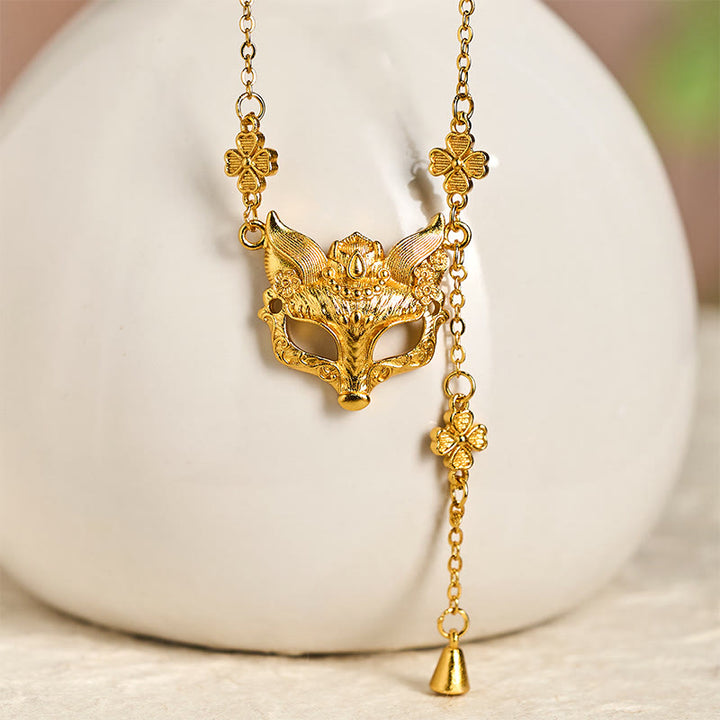 Buddha Stone 24k Gold Plated Brass Fox Flower Design Tassel Pendant Necklace - image 1