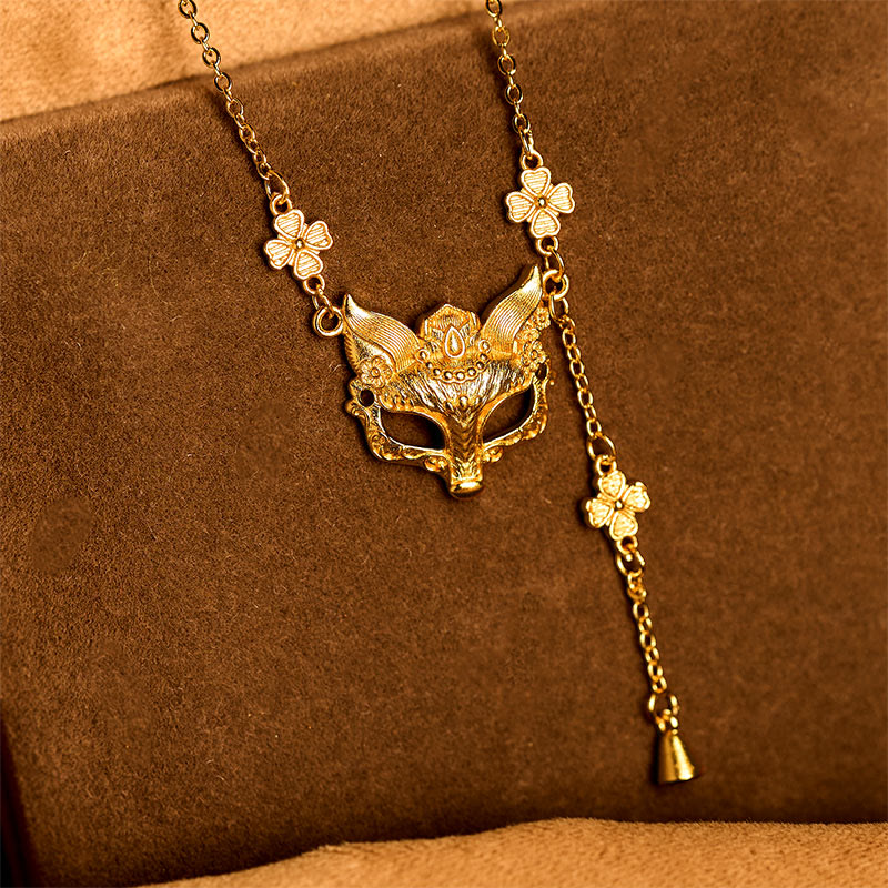 Buddha Stone 24k Gold Plated Brass Fox Flower Design Tassel Pendant Necklace - image 3