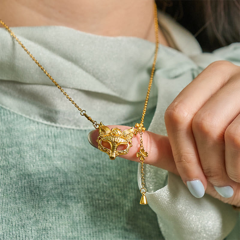 Buddha Stone 24k Gold Plated Brass Fox Flower Design Tassel Pendant Necklace - image 5