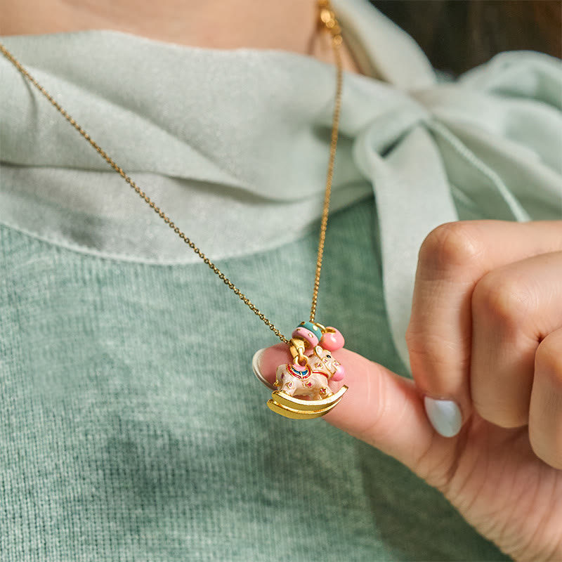 Buddha Stones Colorful Year Of The Horse 24k Gold Plated Copper Necklace Pendant - image 5