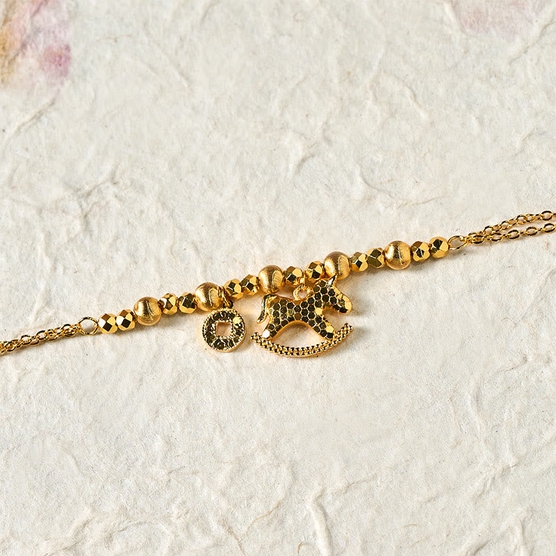 Buddha Stones Chinese Zodiac Year Of The Horse 24k Gold Plated Copper Coin Luck Bracelet - image 2