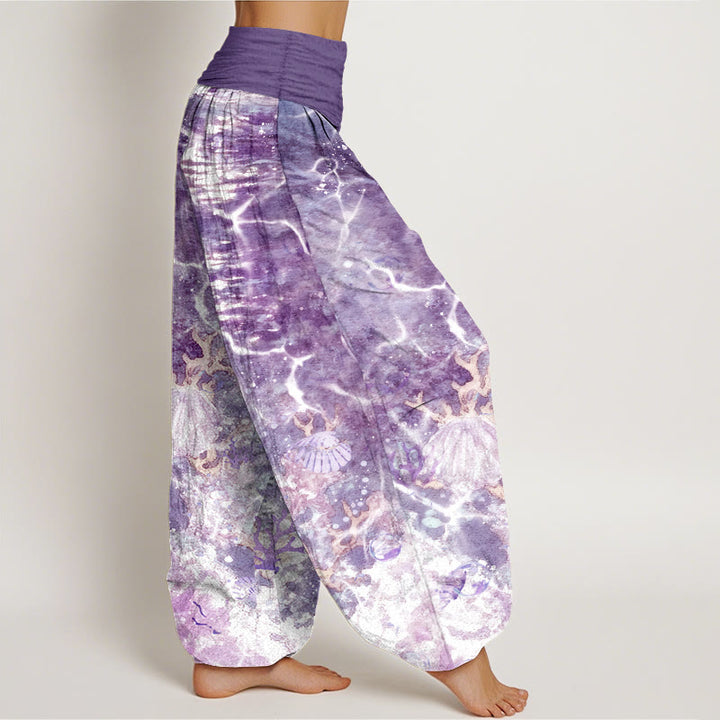 Buddha Stones Cotton Lively Ocean Seashells Coral Pattern Women's Elastic Waist Harem Pants - image 7