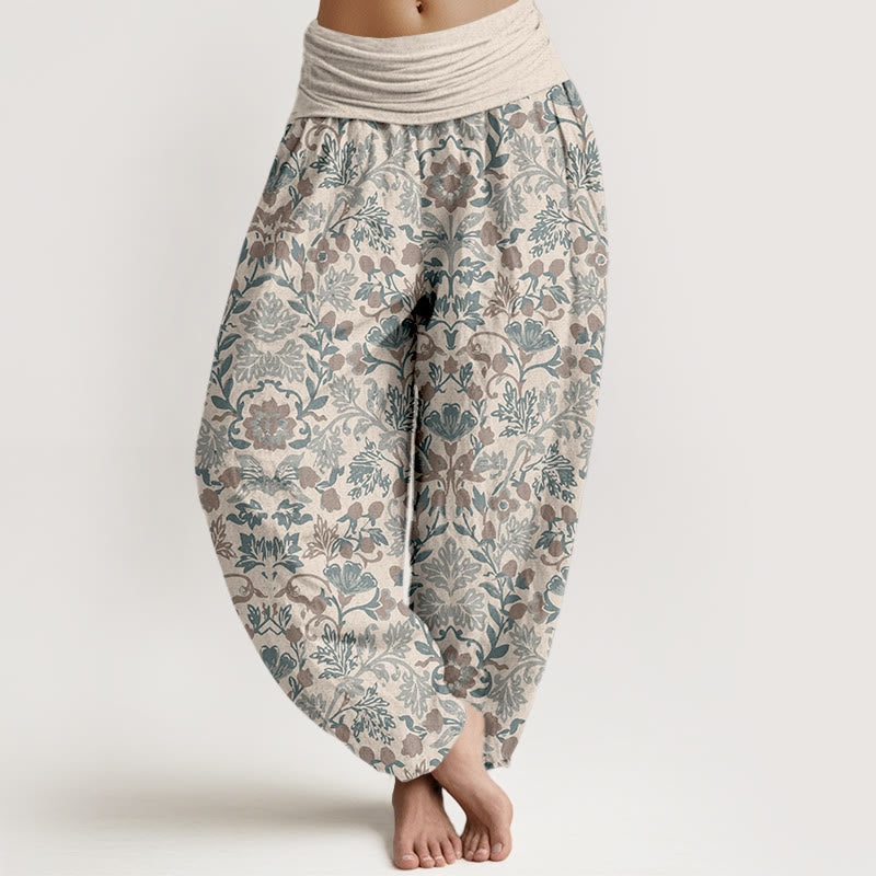 Buddha Stones Pure Cotton Complicated Flower Leaves Vine Pattern Women's Elastic Waist Harem Pants - Beige - US16，UK/AU20，EU48 (3XL) - image 11