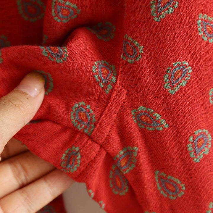 Buddha Stones 2pcs Colorful Floral Long Sleeve Frog-Button Shirt Pants With Pockets Pure Cotton Set  - image 14