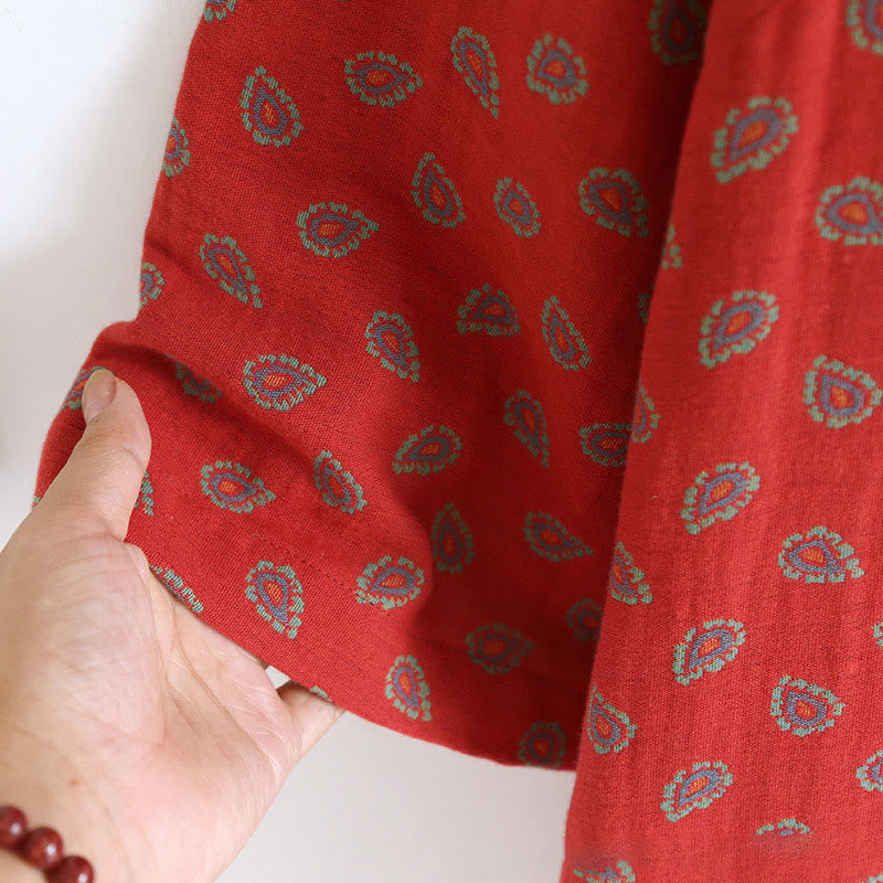 Buddha Stones 2pcs Colorful Floral Long Sleeve Frog-Button Shirt Pants With Pockets Pure Cotton Set  - image 12