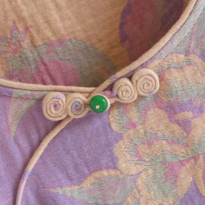 Buddha Stones 2pcs FLoral Pattern Long Sleeve Crew Neck Button Shirt Pants With Pockets Cotton Set  - image 10