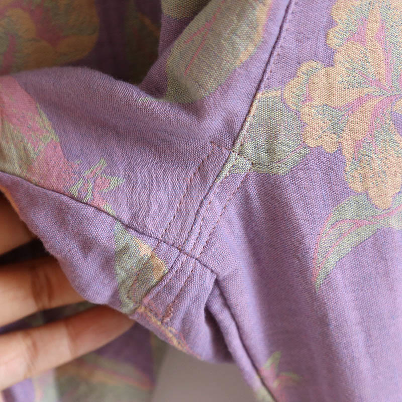 Buddha Stones 2pcs FLoral Pattern Long Sleeve Crew Neck Button Shirt Pants With Pockets Cotton Set  - image 21