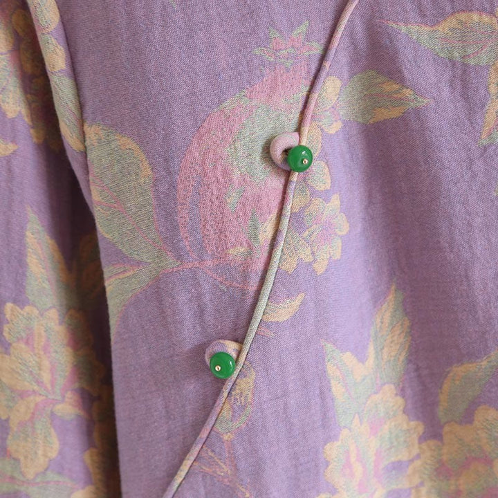 Buddha Stones 2pcs FLoral Pattern Long Sleeve Crew Neck Button Shirt Pants With Pockets Cotton Set  - image 11