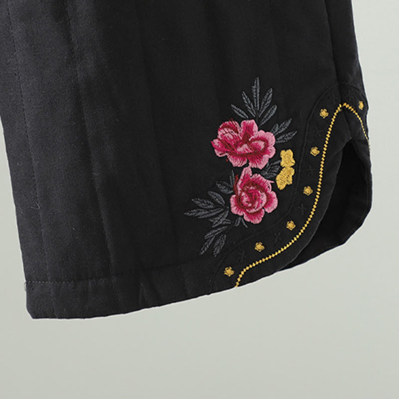 Buddha Stones Women's Ethnic Embroidery Flower Thermal Cotton Pants With Pockets - image 14