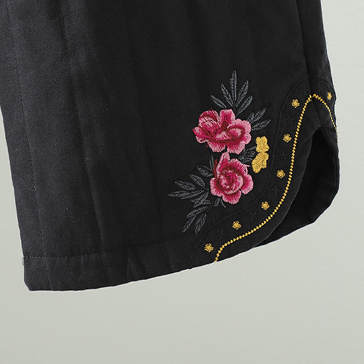 Buddha Stones Women's Ethnic Embroidery Flower Thermal Cotton Pants With Pockets - image 14
