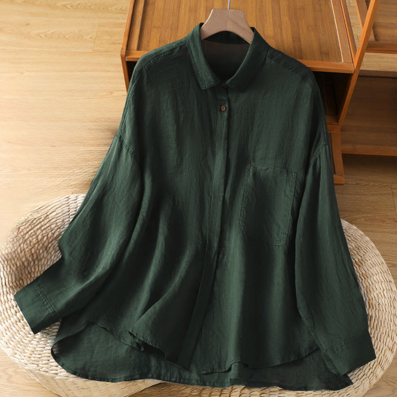 Buddha Stones Fall Commute Lapel Women's Long Sleeve Shirt With Pocket - DarkGreen - US12，UK/AU16，EU44 (2XL) - image 1