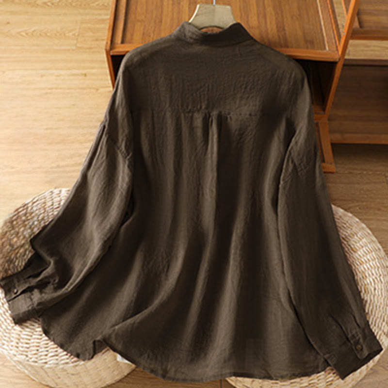 Buddha Stones Fall Commute Lapel Women's Long Sleeve Shirt With Pocket - image 11