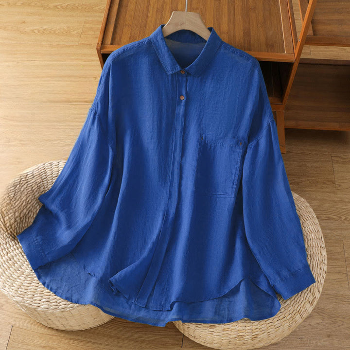 Buddha Stones Fall Commute Lapel Women's Long Sleeve Shirt With Pocket - MediumBlue - US12，UK/AU16，EU44 (2XL) - image 18