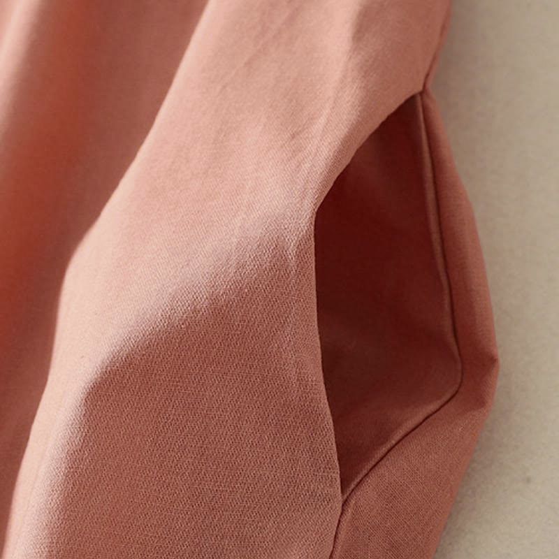 Buddha Stones Fall Solid Color Lapel Buttons Long Sleeve Cotton Midi Dress With Pockets - image 5