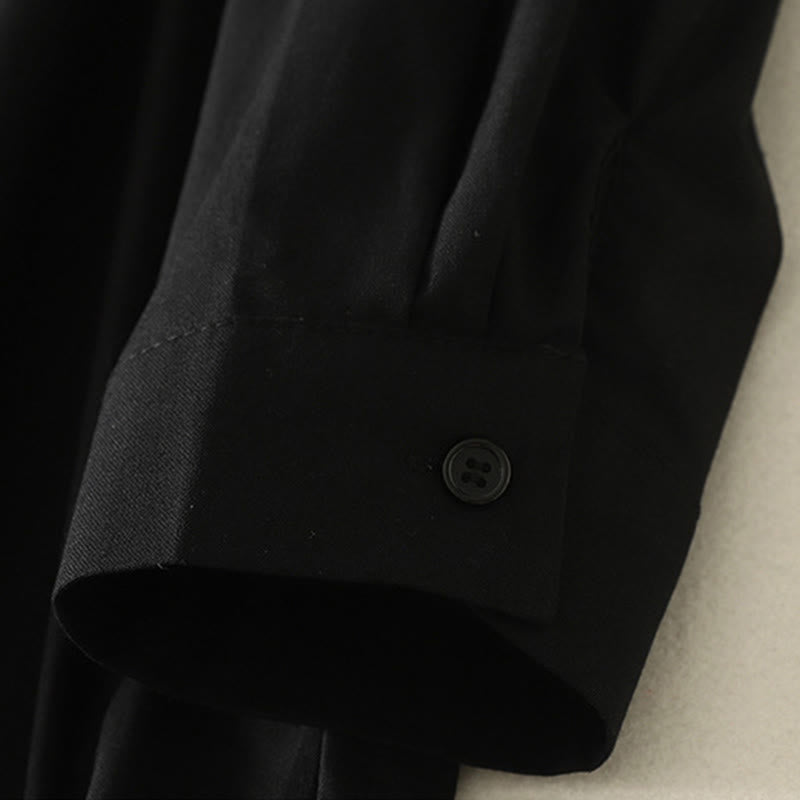 Buddha Stones Fall Solid Color Lapel Buttons Long Sleeve Cotton Midi Dress With Pockets - image 23