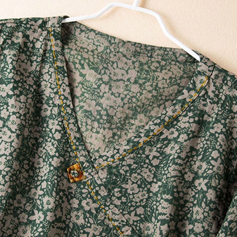 Buddha Stones Spring V-Neck Printed Floral Pattern Women's Long Sleeve Shirt - image 10