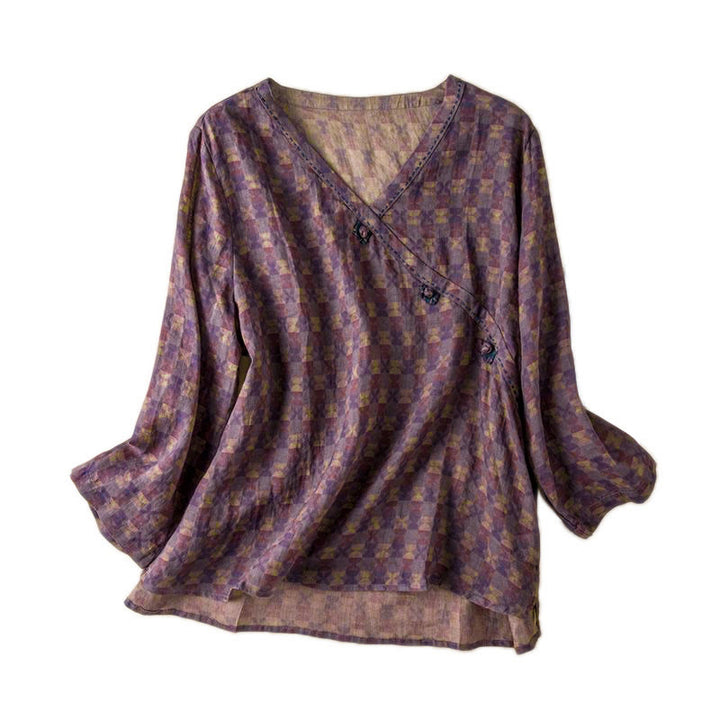 Buddha Stones Spring V-Neck Printed Floral Pattern Women's Long Sleeve Shirt - image 18