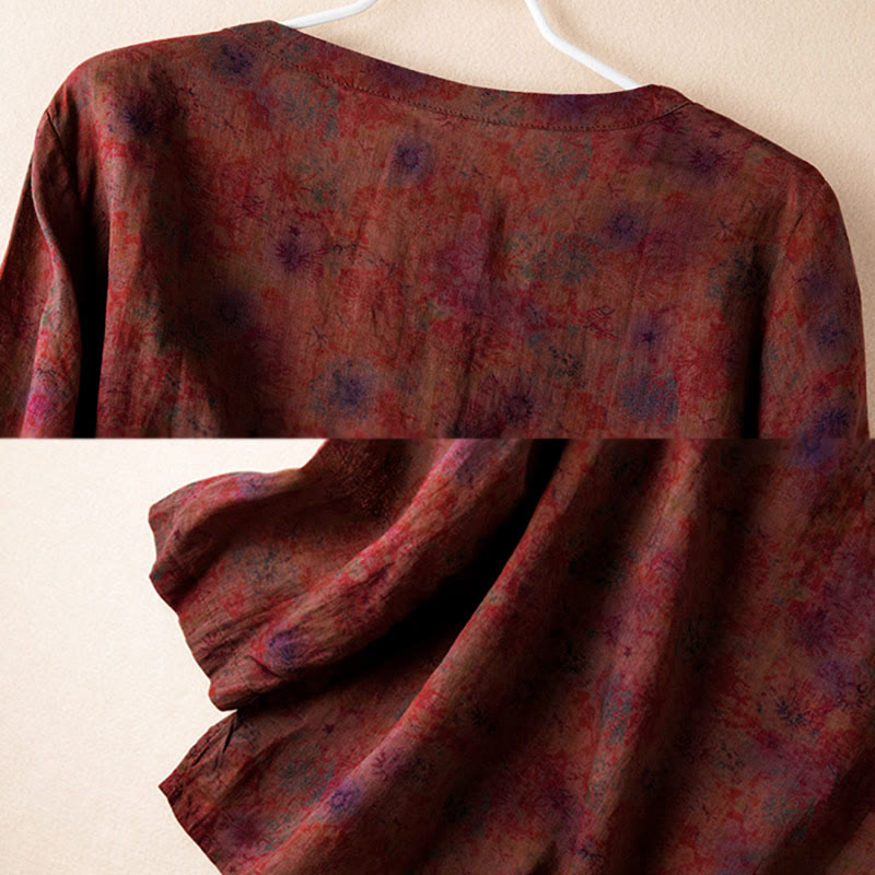 Buddha Stones Spring V-Neck Printed Floral Pattern Women's Long Sleeve Shirt - image 21