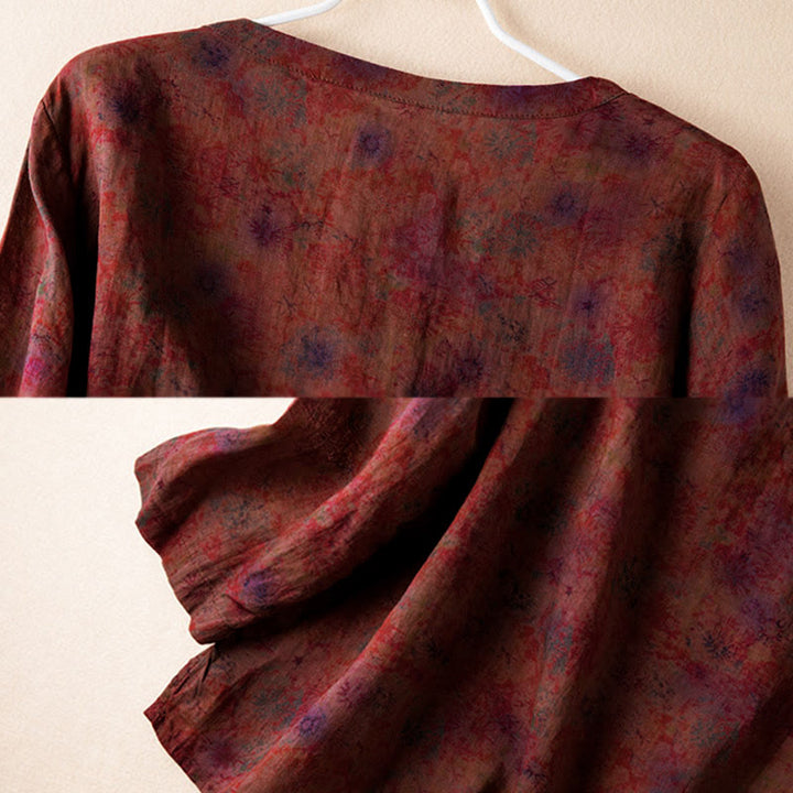 Buddha Stones Spring V-Neck Printed Floral Pattern Women's Long Sleeve Shirt - image 21