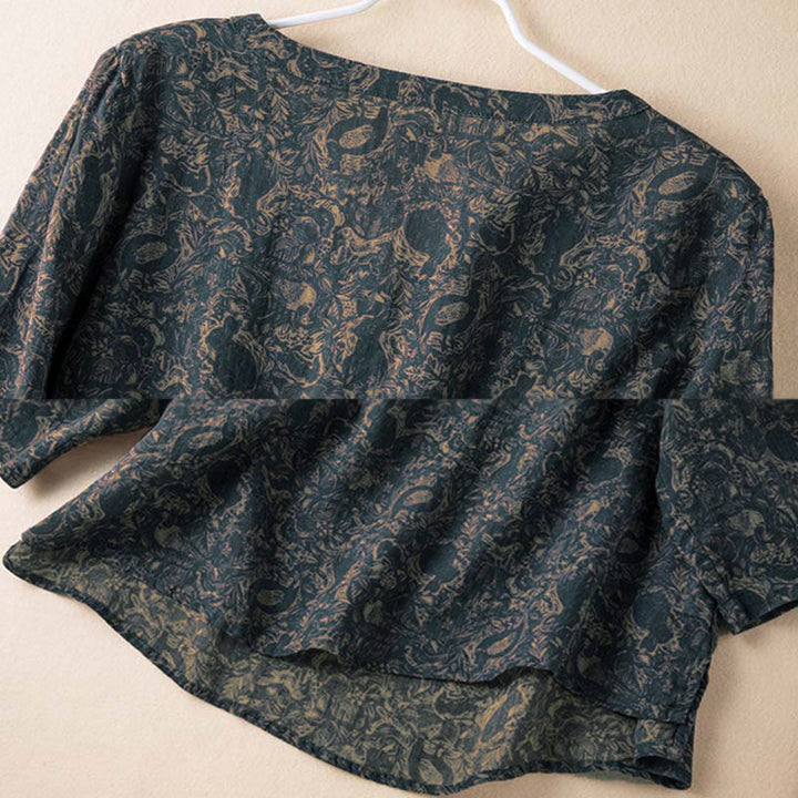 Buddha Stones Spring V-Neck Printed Floral Pattern Women's Long Sleeve Shirt - image 7