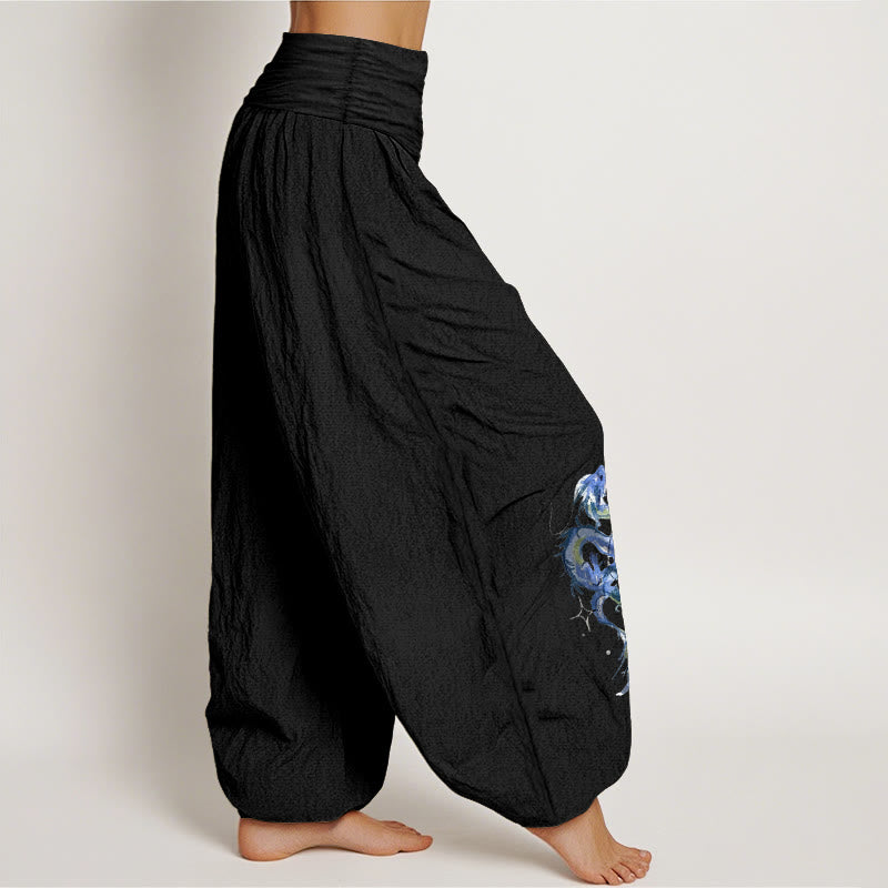 Buddha Stones Pure Cotton Striking Dragon Pattern Women's Elastic Waist Harem Pants - image 2