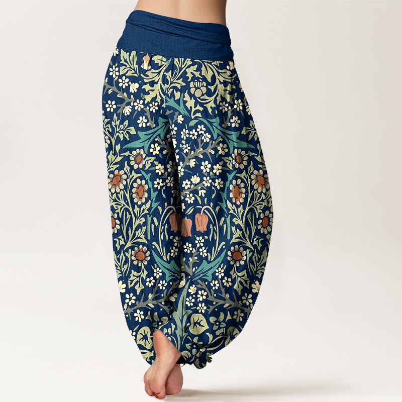 Buddha Stones Pure Cotton Retro Flowers Leaves Pattern Women's Elastic Waist Harem Pants - image 6