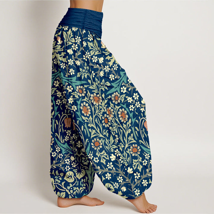 Buddha Stones Pure Cotton Retro Flowers Leaves Pattern Women's Elastic Waist Harem Pants - image 7