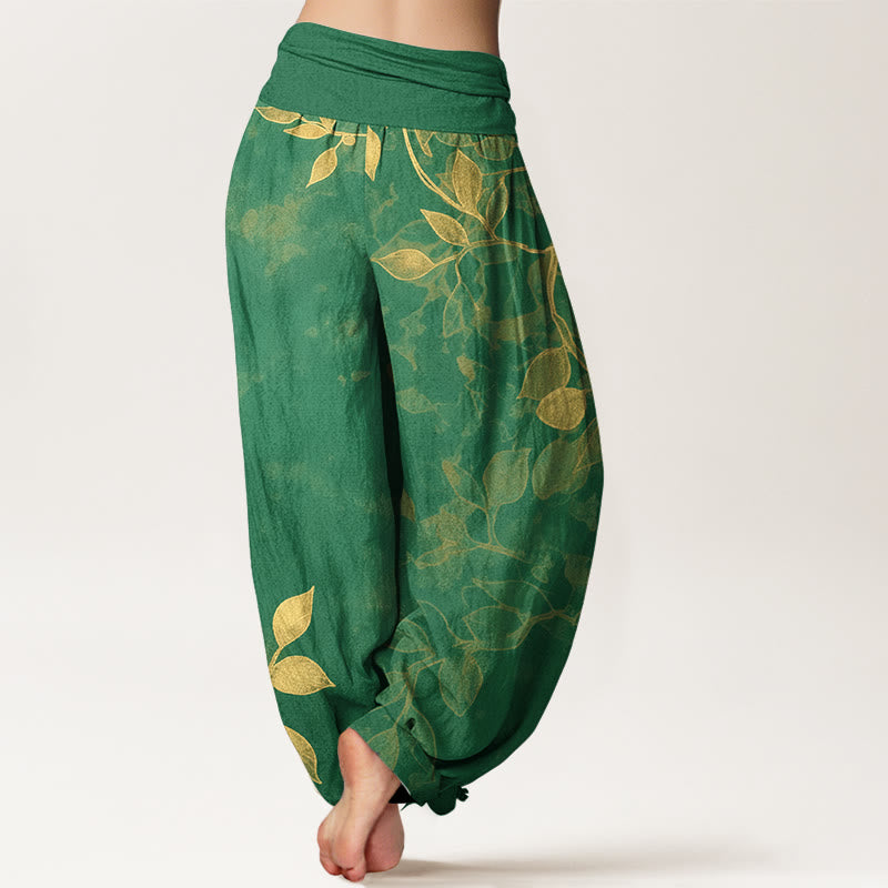 Buddha Stones Pure Cotton Softly Colored Leaves Pattern Women's Elastic Waist Harem Pants - image 1