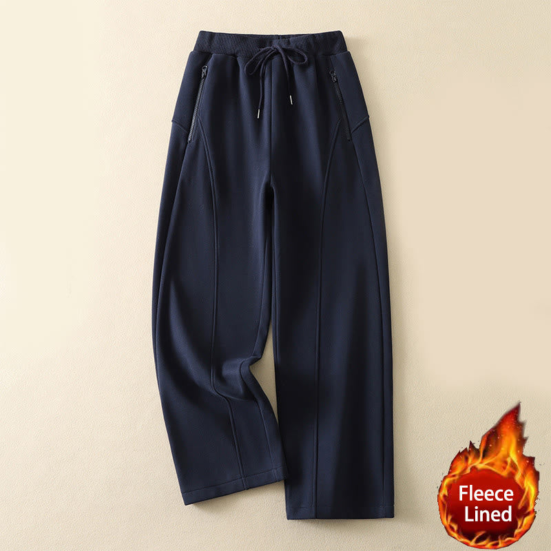 Buddha Stones Midnightblue Zipper Thermal Fleece-lined Women's Wide Leg Pants With Pockets - MidnightBlue - US8-10，UK/AU12-14，EU40-42 (2XL) - image 0