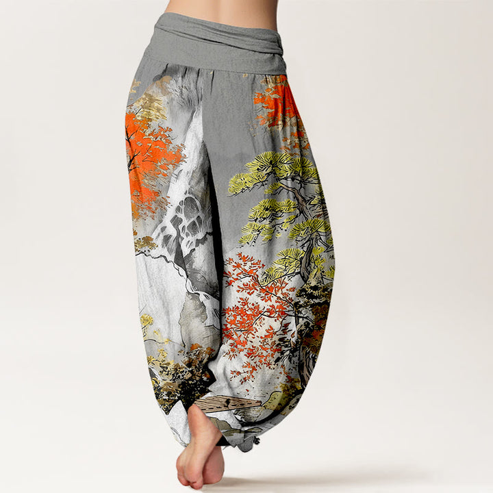 Buddha Stones Pure Cotton Color Coordinated Landscape Tree Pattern Women's Elastic Waist Harem Pants - image 6