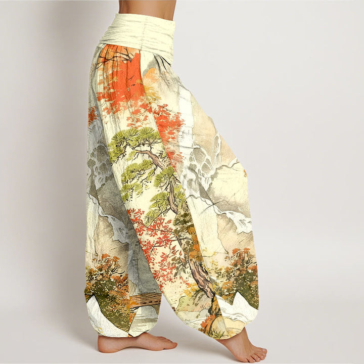 Buddha Stones Pure Cotton Color Coordinated Landscape Tree Pattern Women's Elastic Waist Harem Pants - image 9