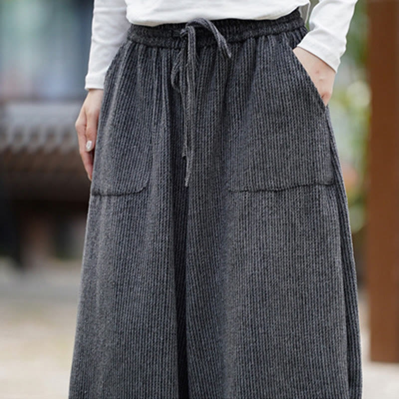 Buddha Stones Winter Men's Pure Color Drawstring Design Cotton High Waist Pants With Pockets - image 22