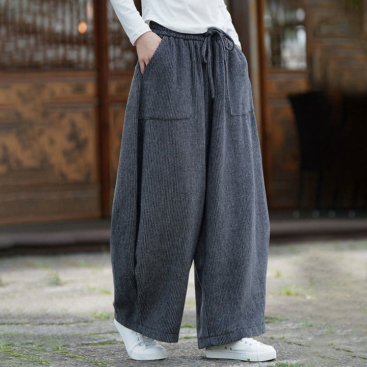 Buddha Stones Winter Men's Pure Color Drawstring Design Cotton High Waist Pants With Pockets - image 20