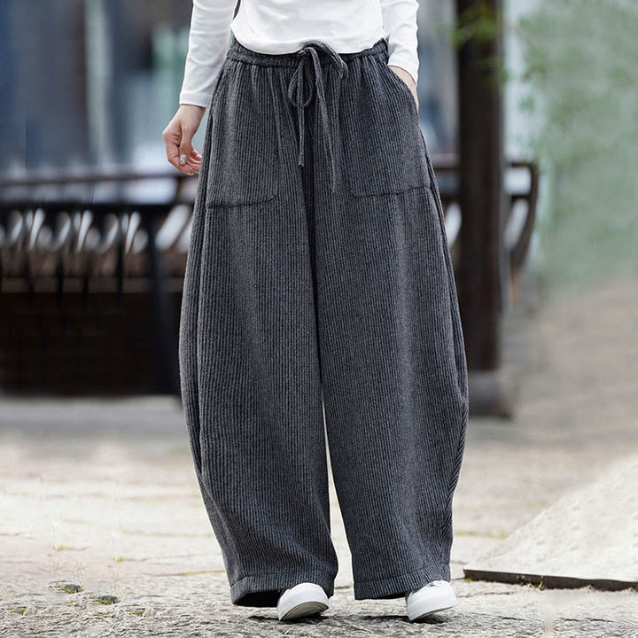 Buddha Stones Winter Men's Pure Color Drawstring Design Cotton High Waist Pants With Pockets - image 11