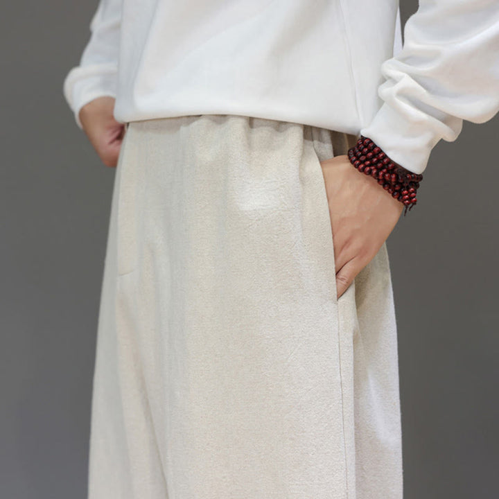 Buddha Stones Fall Sports Men's Pure Color Button Design Cotton Pants With Pockets - image 21