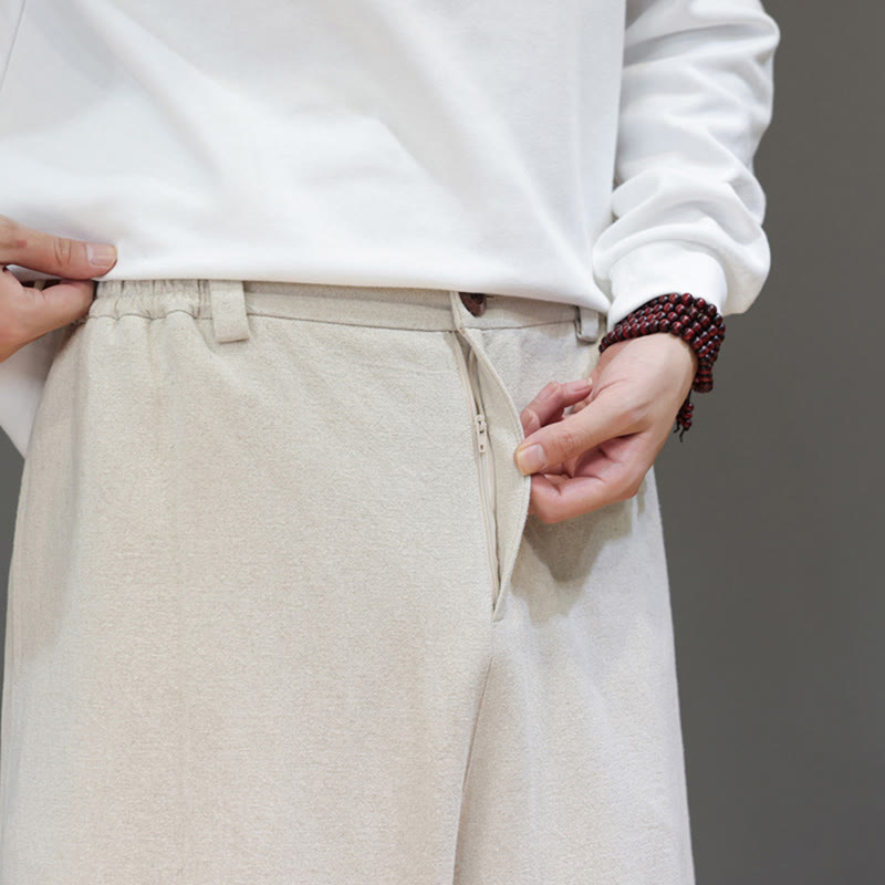 Buddha Stones Fall Sports Men's Pure Color Button Design Cotton Pants With Pockets - image 20