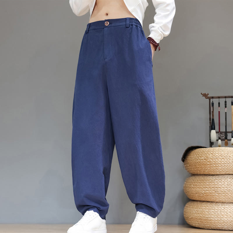 Buddha Stones Fall Sports Men's Pure Color Button Design Cotton Pants With Pockets - image 0