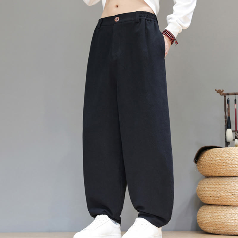 Buddha Stones Fall Sports Men's Pure Color Button Design Cotton Pants With Pockets - image 10