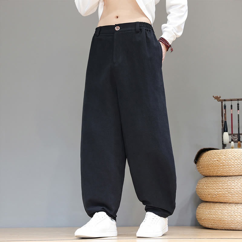 Buddha Stones Fall Sports Men's Pure Color Button Design Cotton Pants With Pockets - image 11