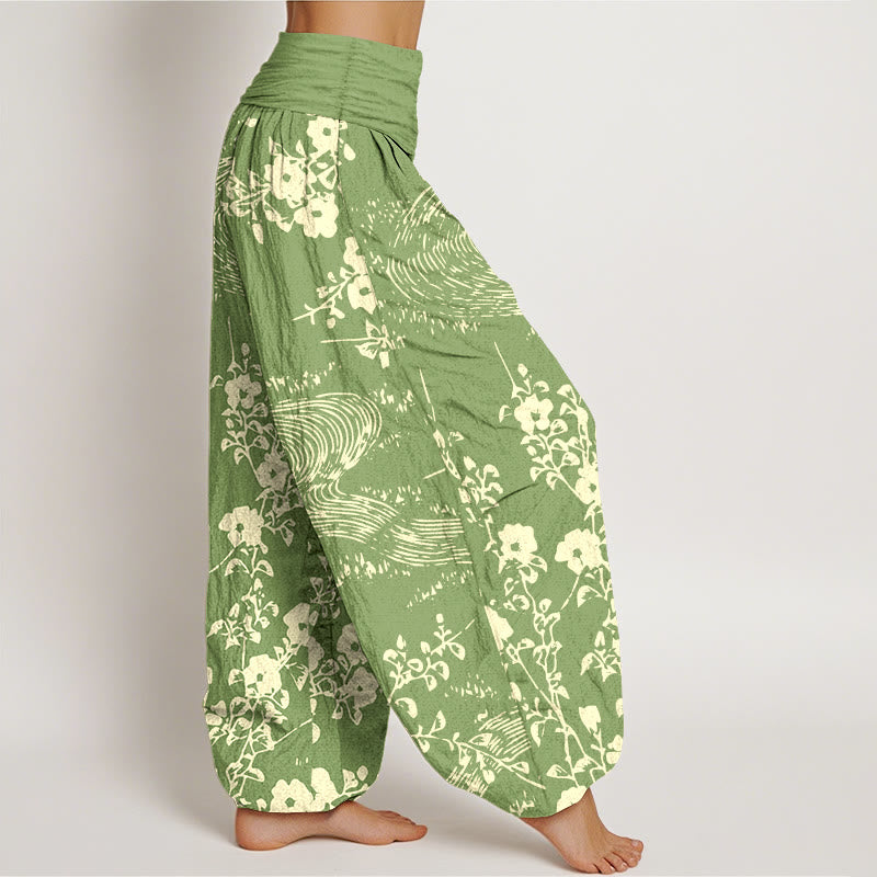 Buddha Stones Pure Cotton Simple Flowers Stream Pattern Women's Elastic Waist Harem Pants - image 10