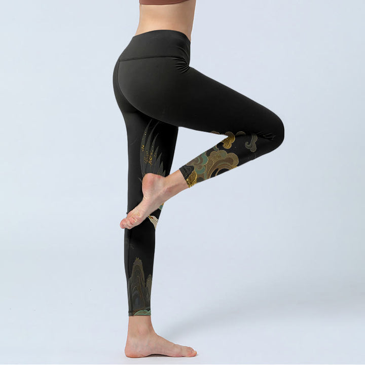 Buddha Stones Soaring Phoenix Cloud Pattern Print Gym Leggings Women's Yoga Pants - image 4