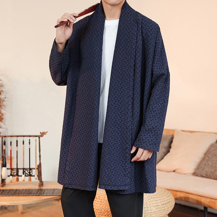 Buddha Stones Winter Jacquard Simple Design Men's Cotton Long Sleeve Kimono - image 6