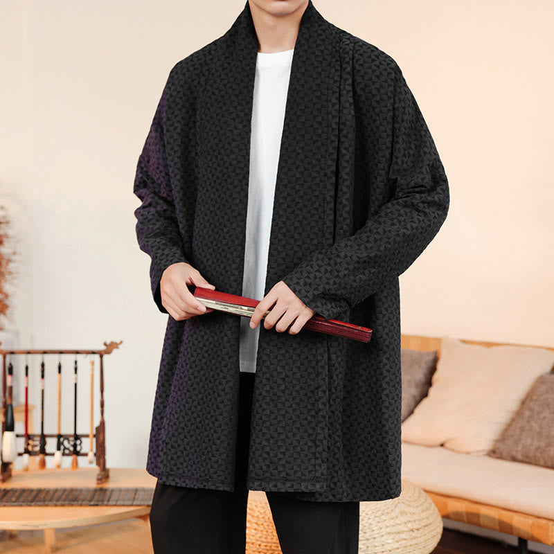 Buddha Stones Winter Jacquard Simple Design Men's Cotton Long Sleeve Kimono - Black - US/UK/AU44，EU54 (3XL) - image 14