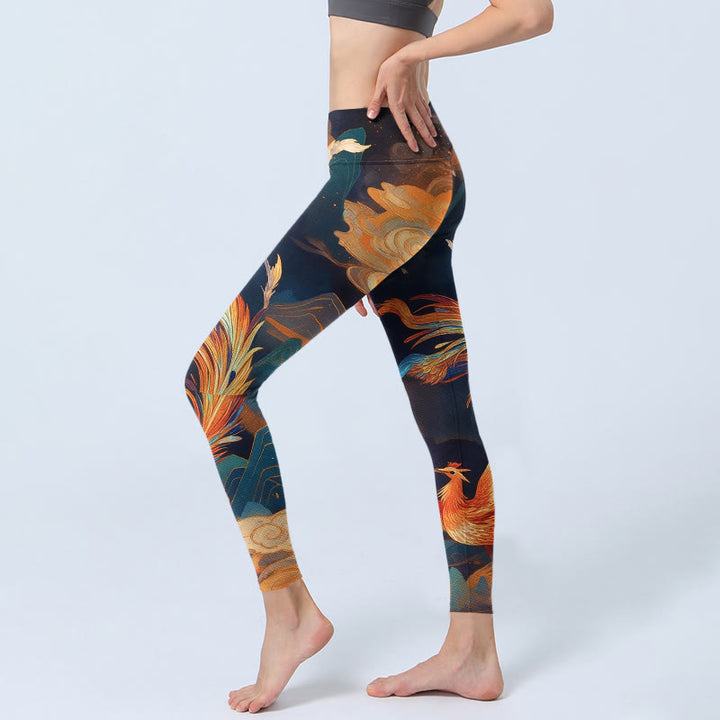 Buddha Stones Gorgeous Phoenix Cloud Mountain Pattern Print Gym Leggings Women's Yoga Pants - image 2