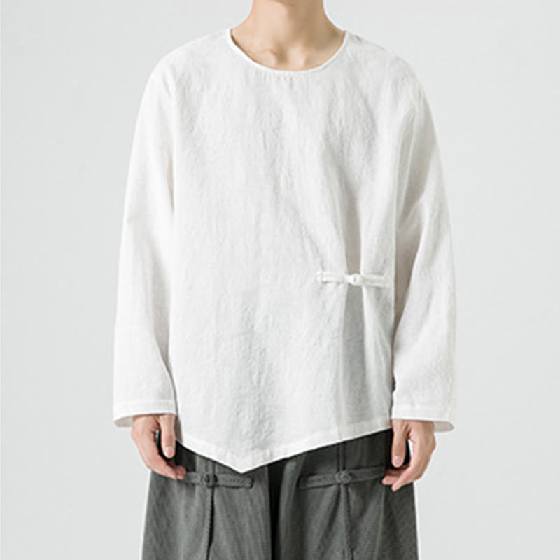 Buddha Stones Men's Chinese Frog-Button Plain Design Cotton Long Sleeve T-Shirt Zen Clothing - image 10