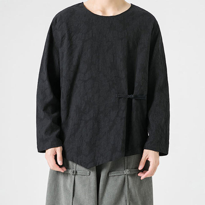 Buddha Stones Men's Chinese Frog-Button Plain Design Cotton Long Sleeve T-Shirt Zen Clothing - image 25