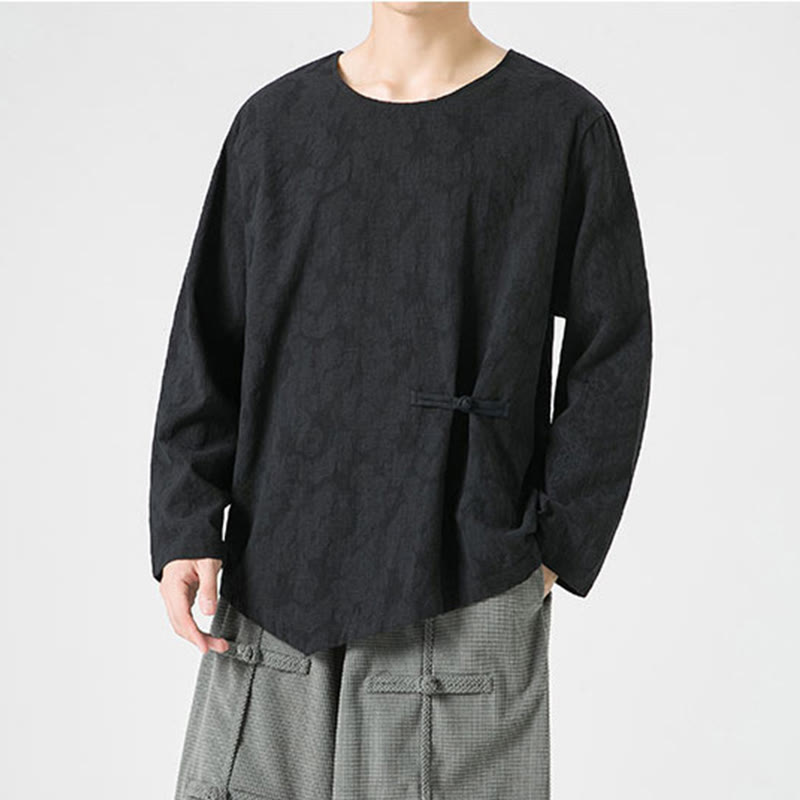 Buddha Stones Men's Chinese Frog-Button Plain Design Cotton Long Sleeve T-Shirt Zen Clothing - image 30