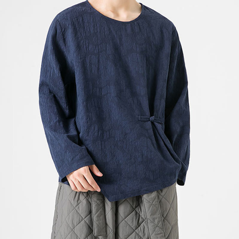 Buddha Stones Men's Chinese Frog-Button Plain Design Cotton Long Sleeve T-Shirt Zen Clothing - image 0