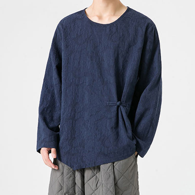 Buddha Stones Men's Chinese Frog-Button Plain Design Cotton Long Sleeve T-Shirt Zen Clothing - image 7