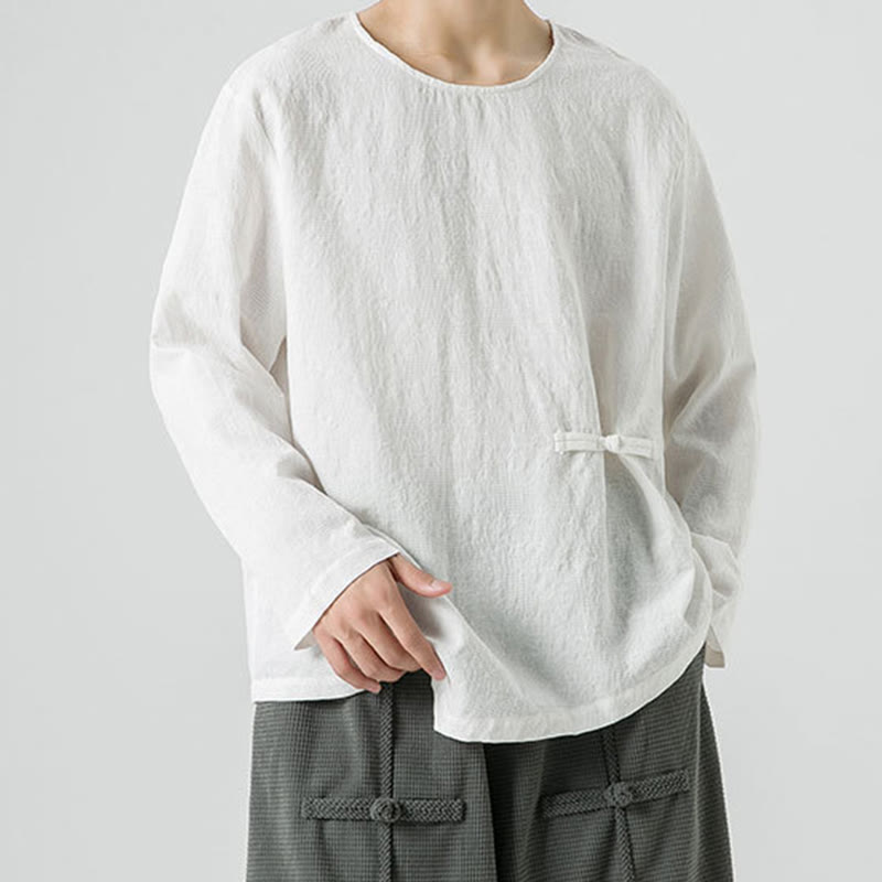 Buddha Stones Men's Chinese Frog-Button Plain Design Cotton Long Sleeve T-Shirt Zen Clothing - image 18